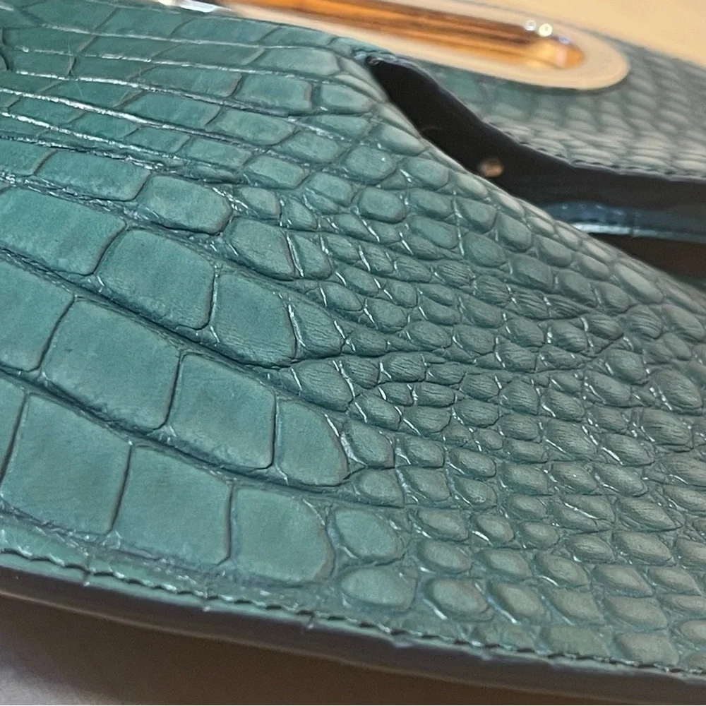 Khaore Athaarah Emerald Embossed Croc Calfskin Leather Bag Sculptural Piece